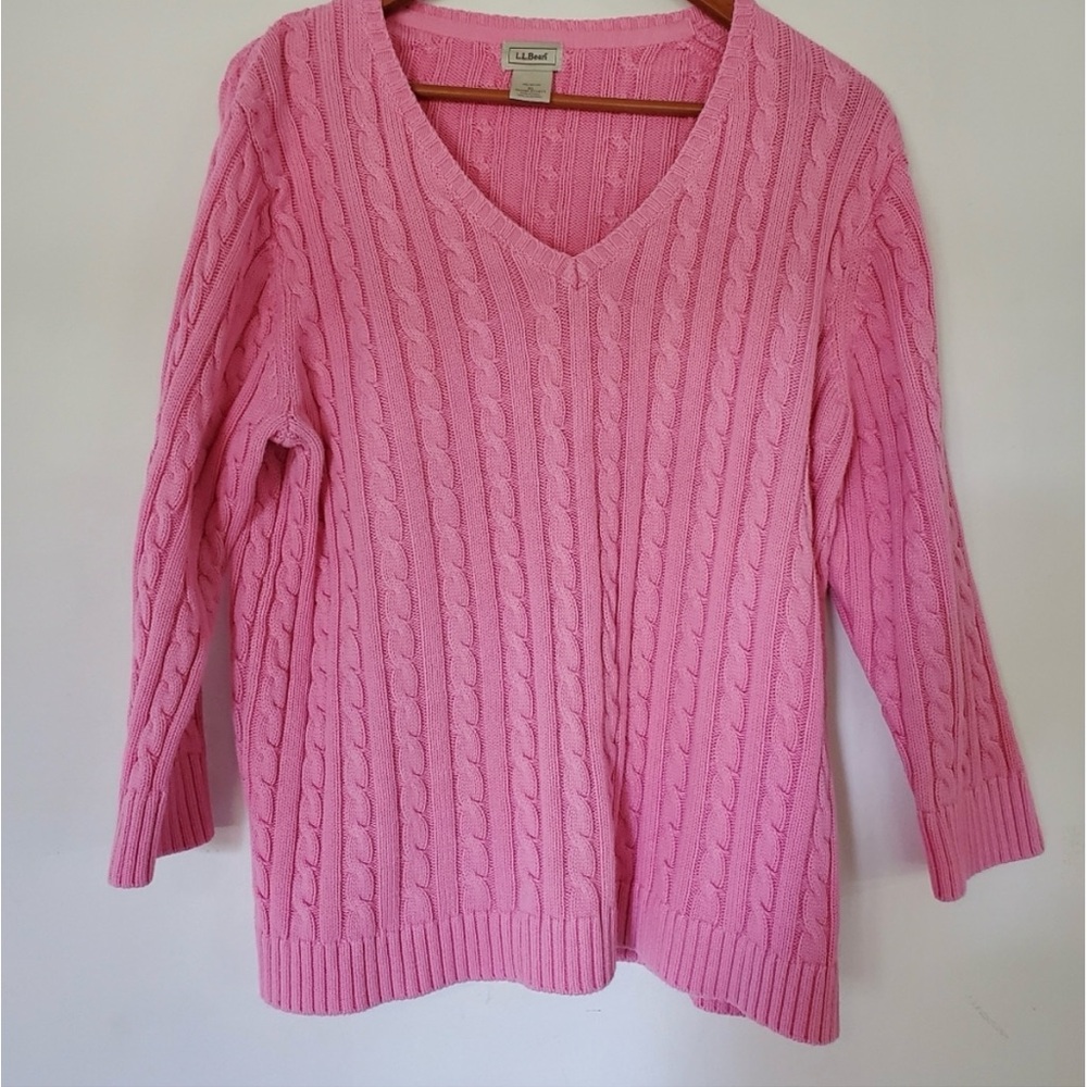 L.L. Bean Women's Pink Cable Knit Fisherman’s Sweater